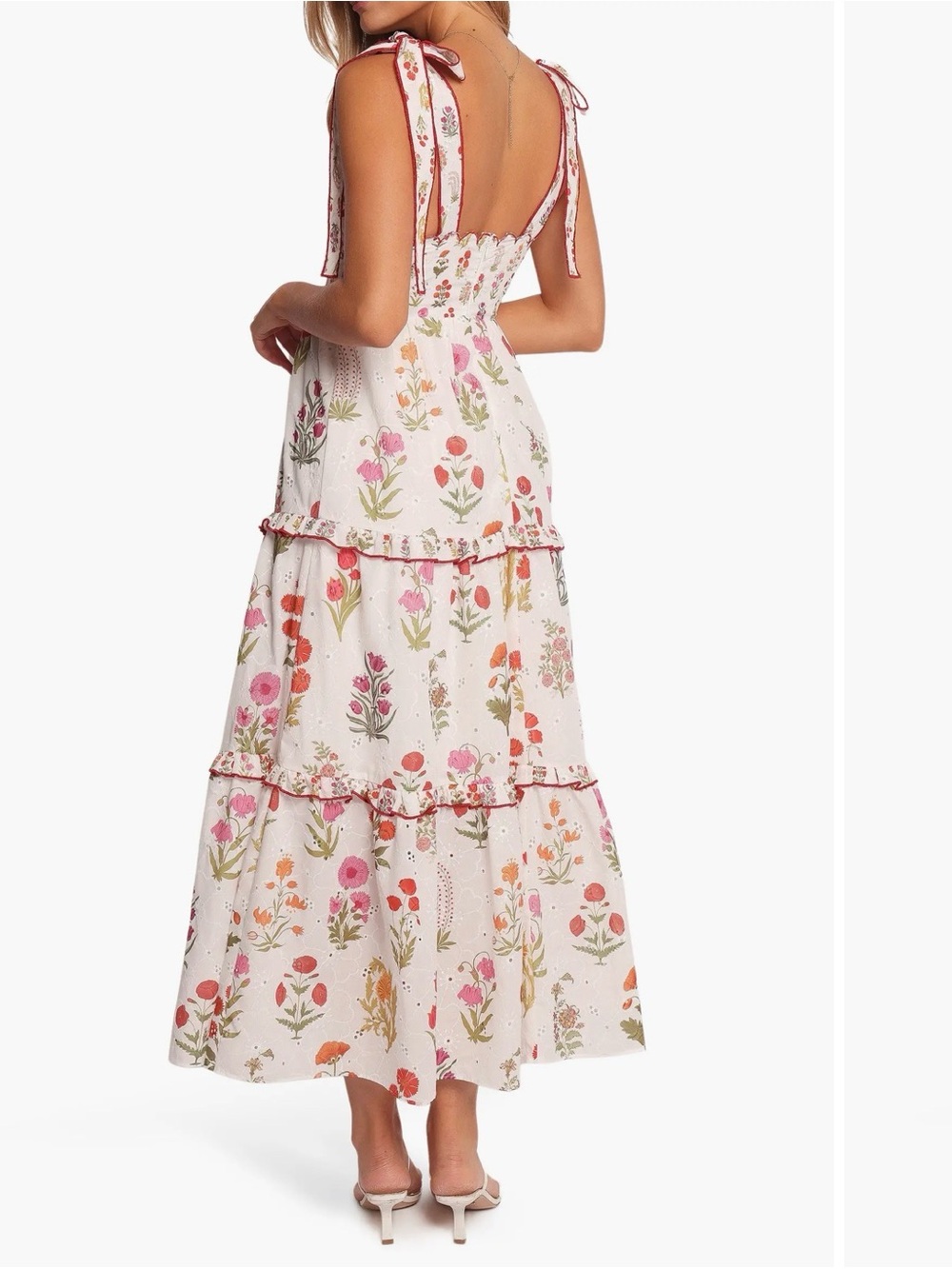 Petal & Pup Aurelia Print Tie Strap Sleeveless Maxi Dress White Floral Scalloped - Picture 2 of 13